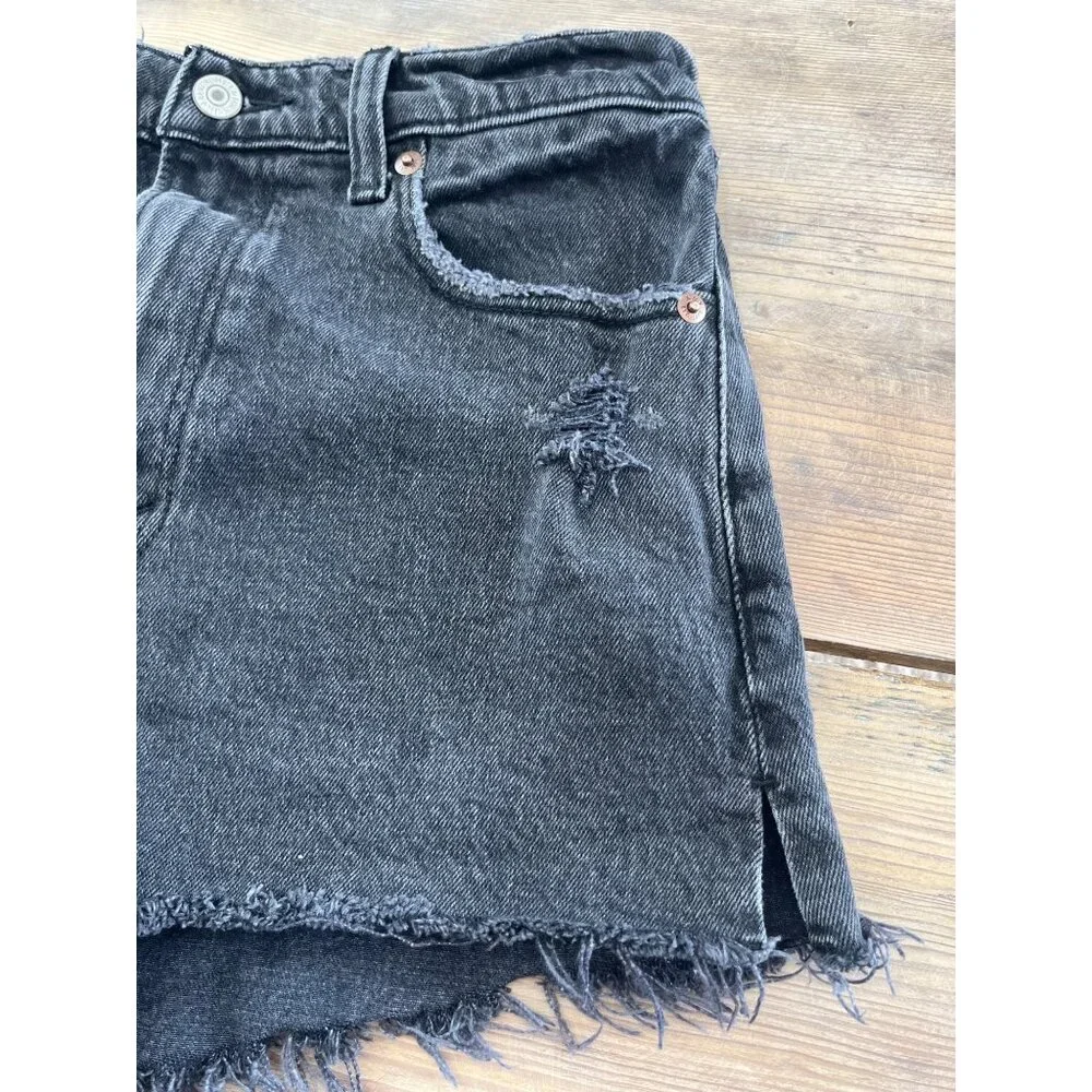 Abercrombie & Fitch The Mom Short Womens 6 Black Denim HIghrise Cut Off Festival - Picture 5 of 8